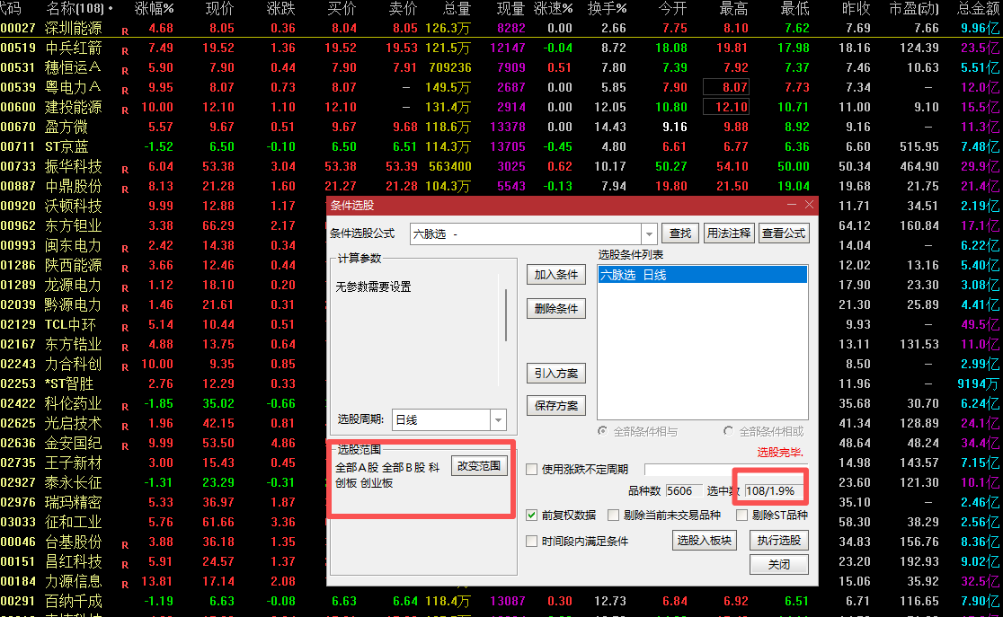 通达信《六脉神剑》六维共振指标公式 1幅图1选公式